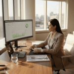 Luxury brand manager analyzing online boutique stats