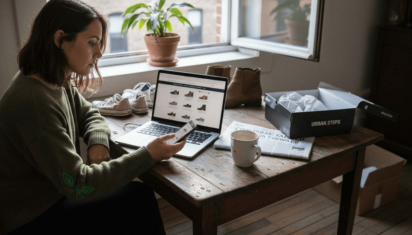 Woman shopping e-commerce on laptop and phone
