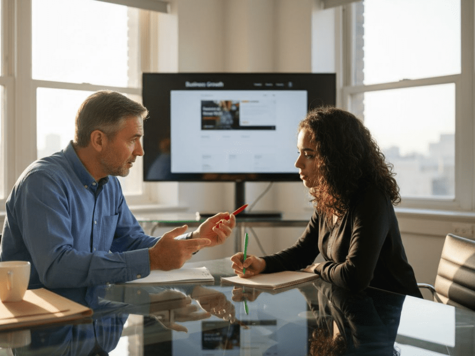 Project manager reviews website design proposal