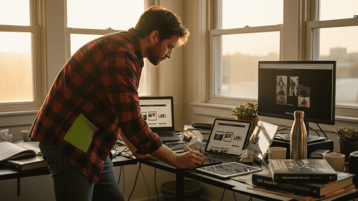 Web designer testing responsive sites across devices