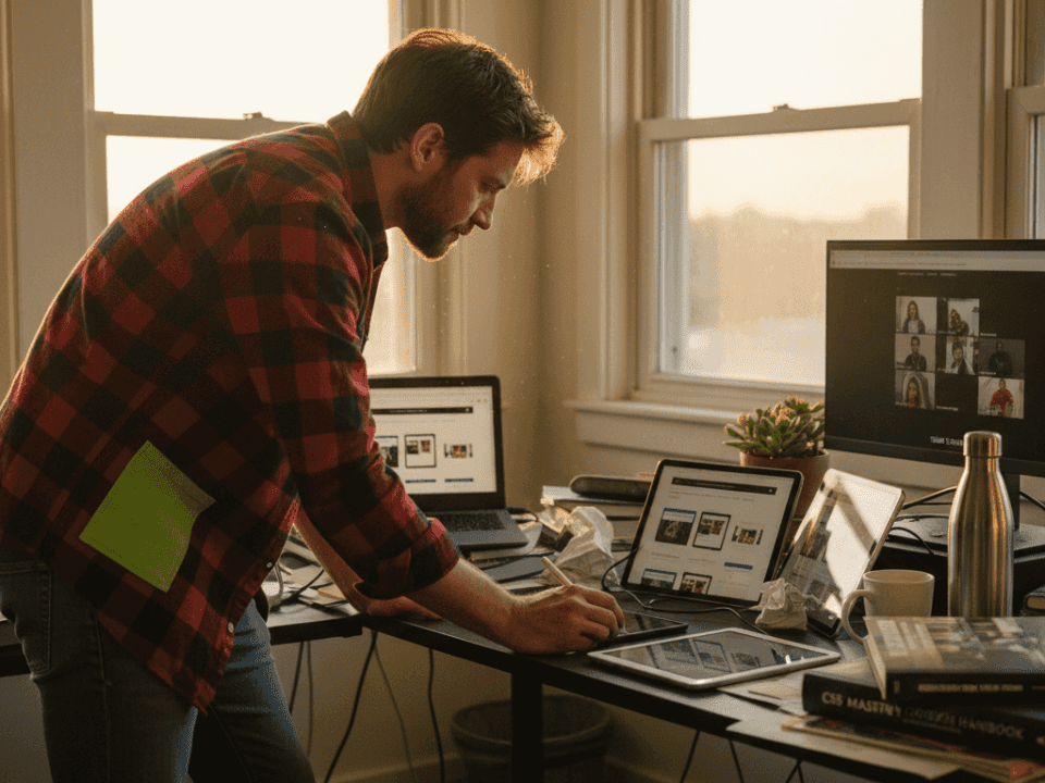 Web designer testing responsive sites across devices