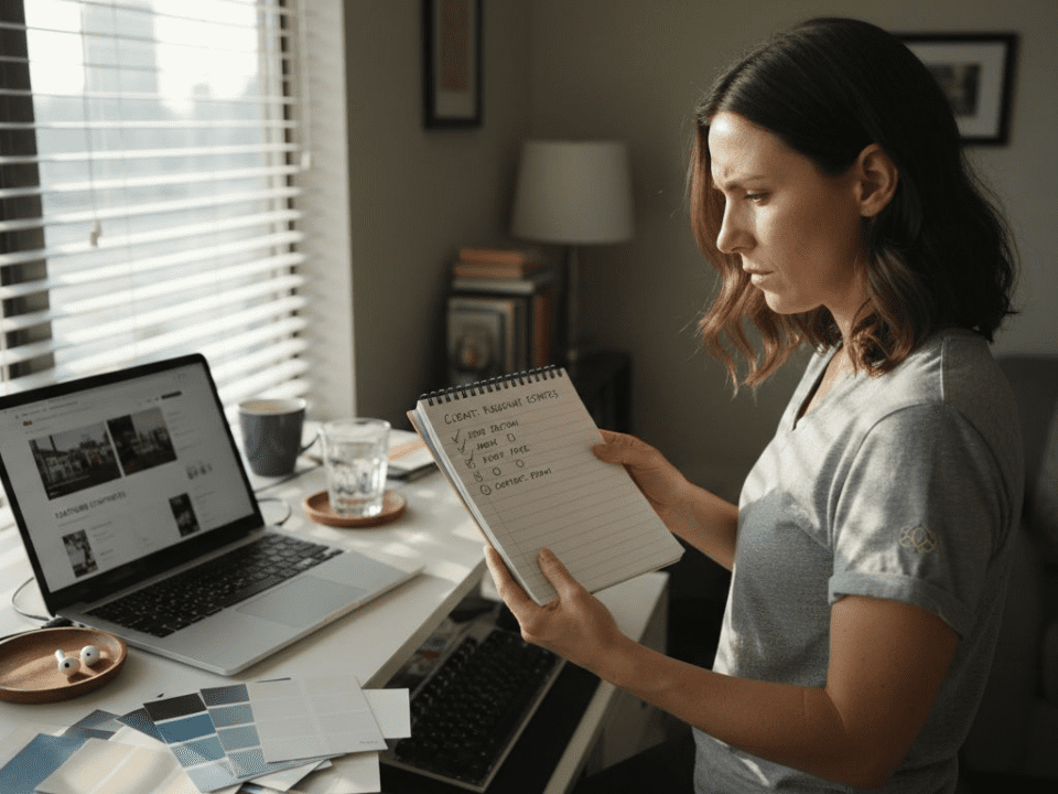 Web designer checks website planning list