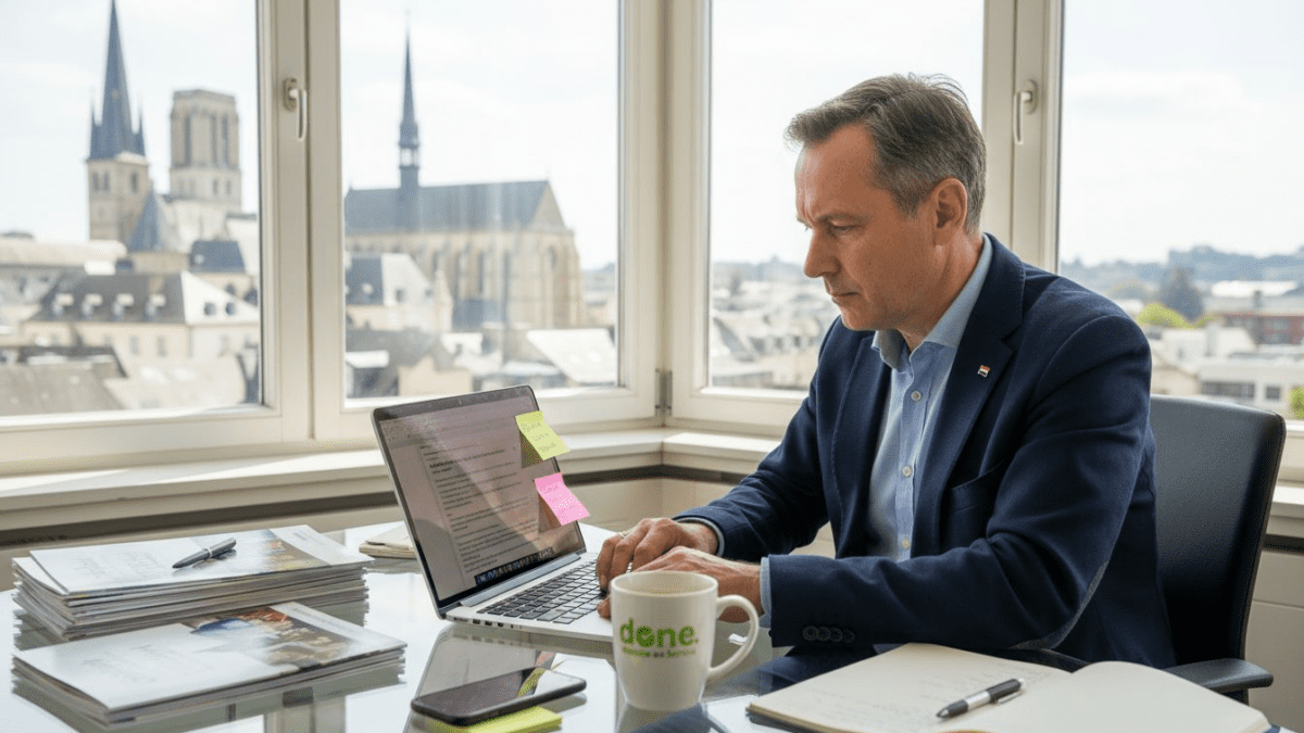 SME owner checking digital leads in Luxembourg