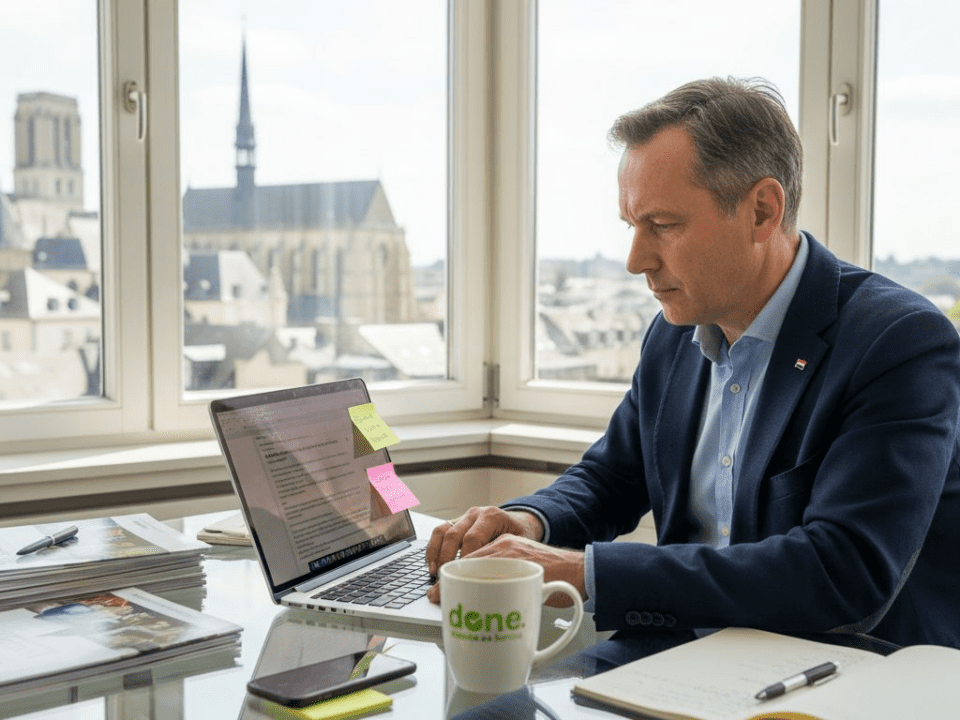 SME owner checking digital leads in Luxembourg