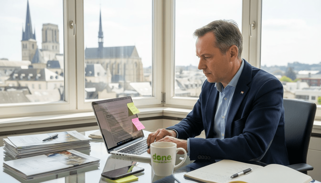 SME owner checking digital leads in Luxembourg