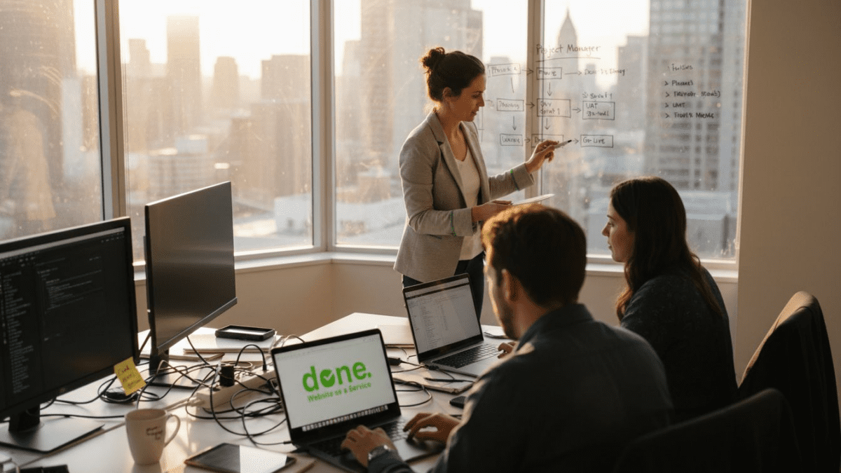 Project manager presenting with web team