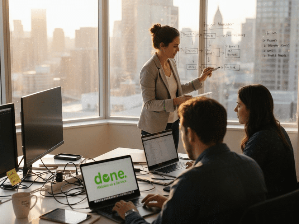 Project manager presenting with web team