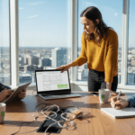 Team working on website in bright office