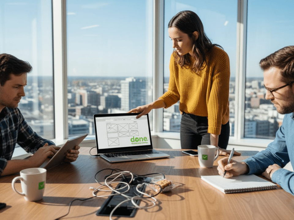 Team working on website in bright office