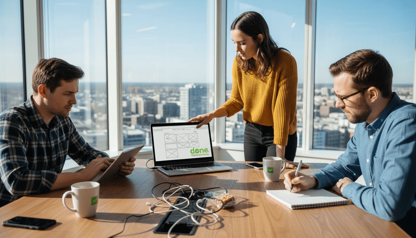 Team working on website in bright office