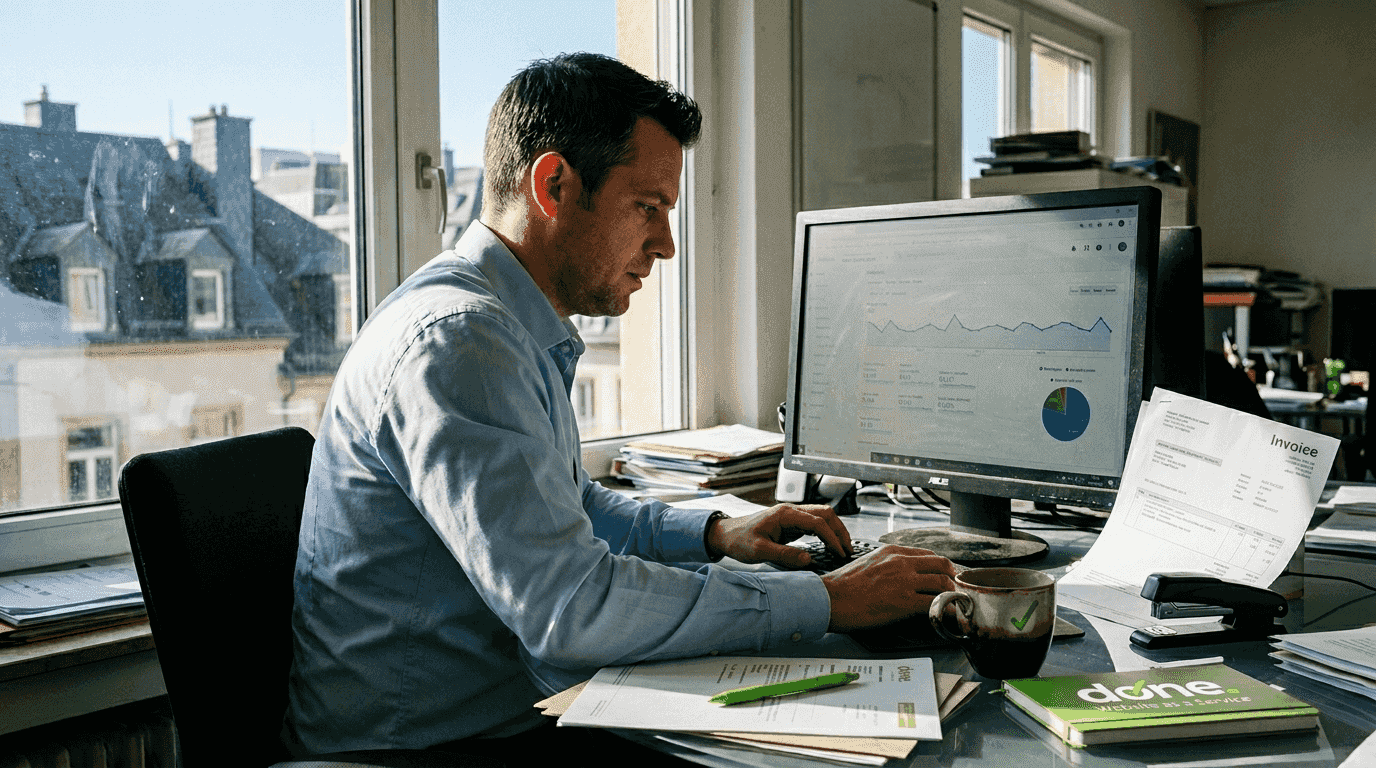 Business owner checks SEO analytics in office