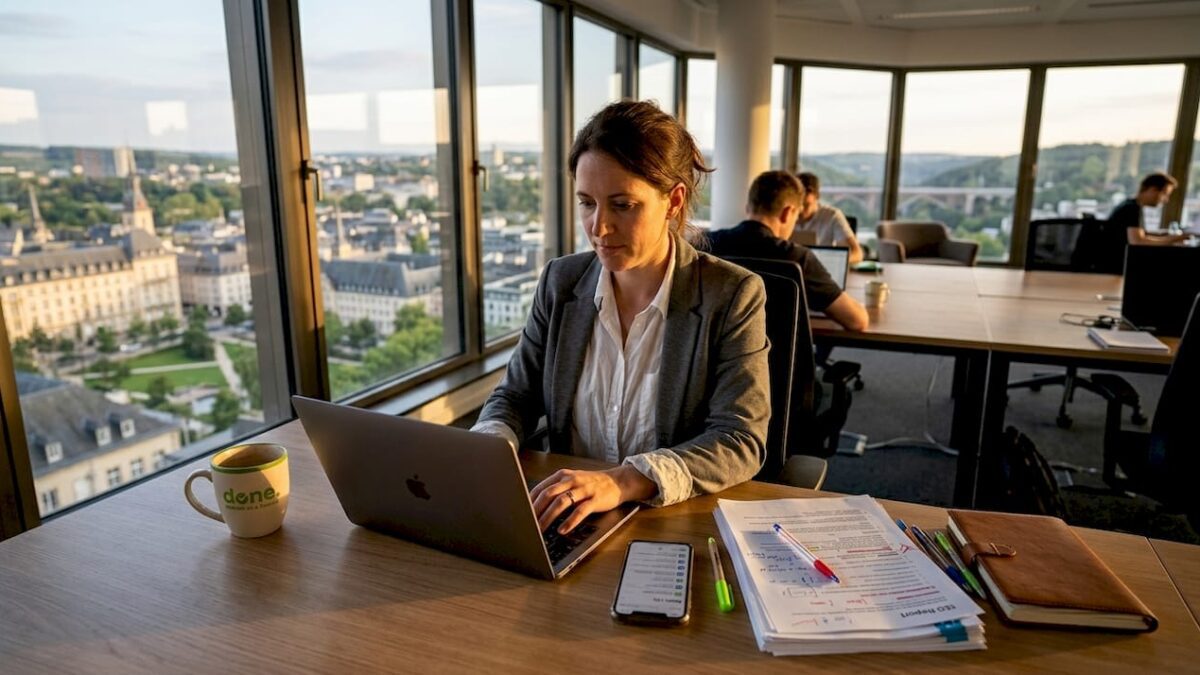 Businesswoman planning SEO in Luxembourg office