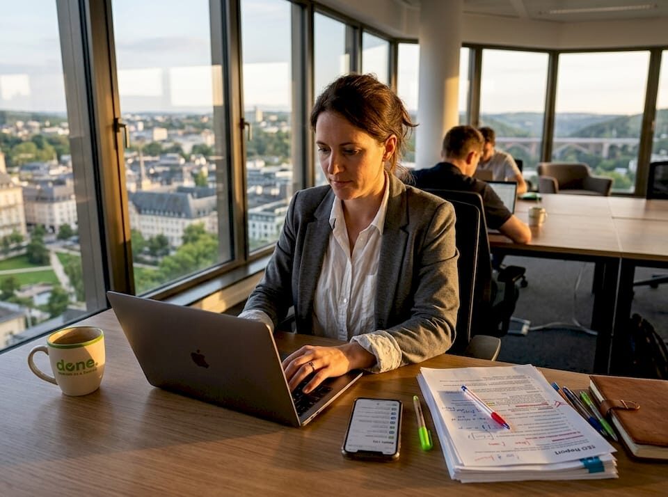Businesswoman planning SEO in Luxembourg office