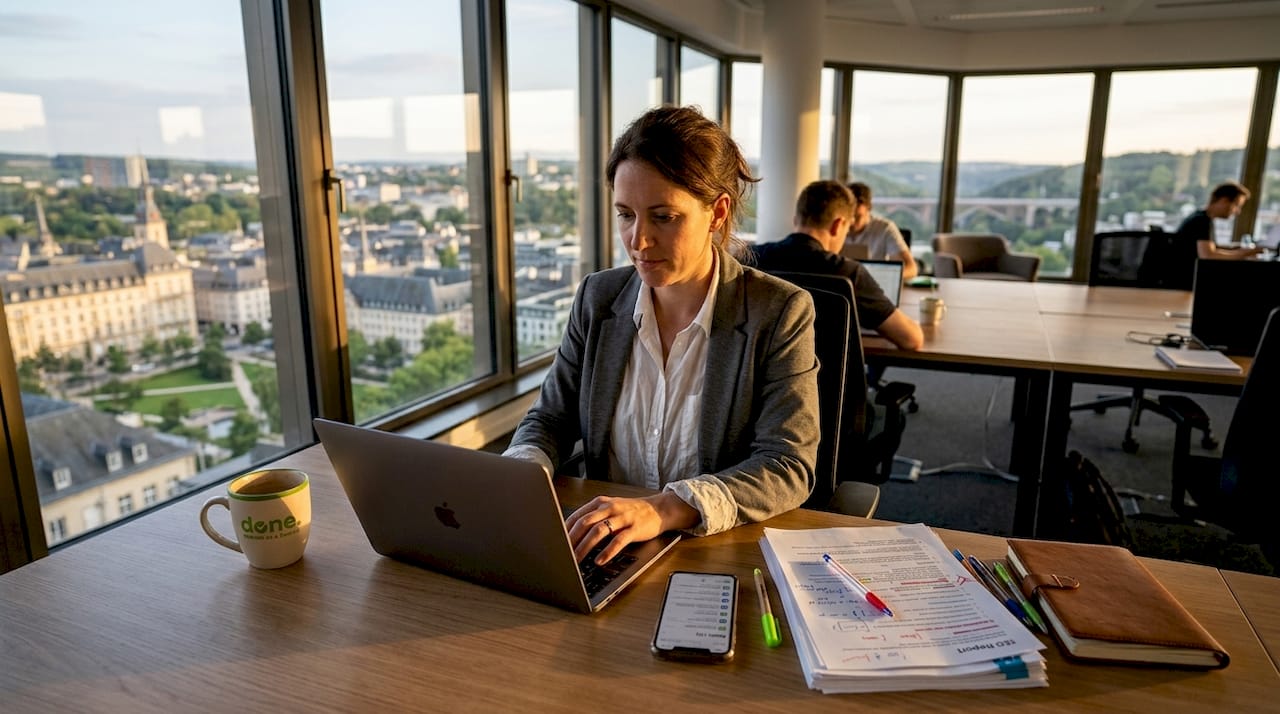 Businesswoman planning SEO in Luxembourg office