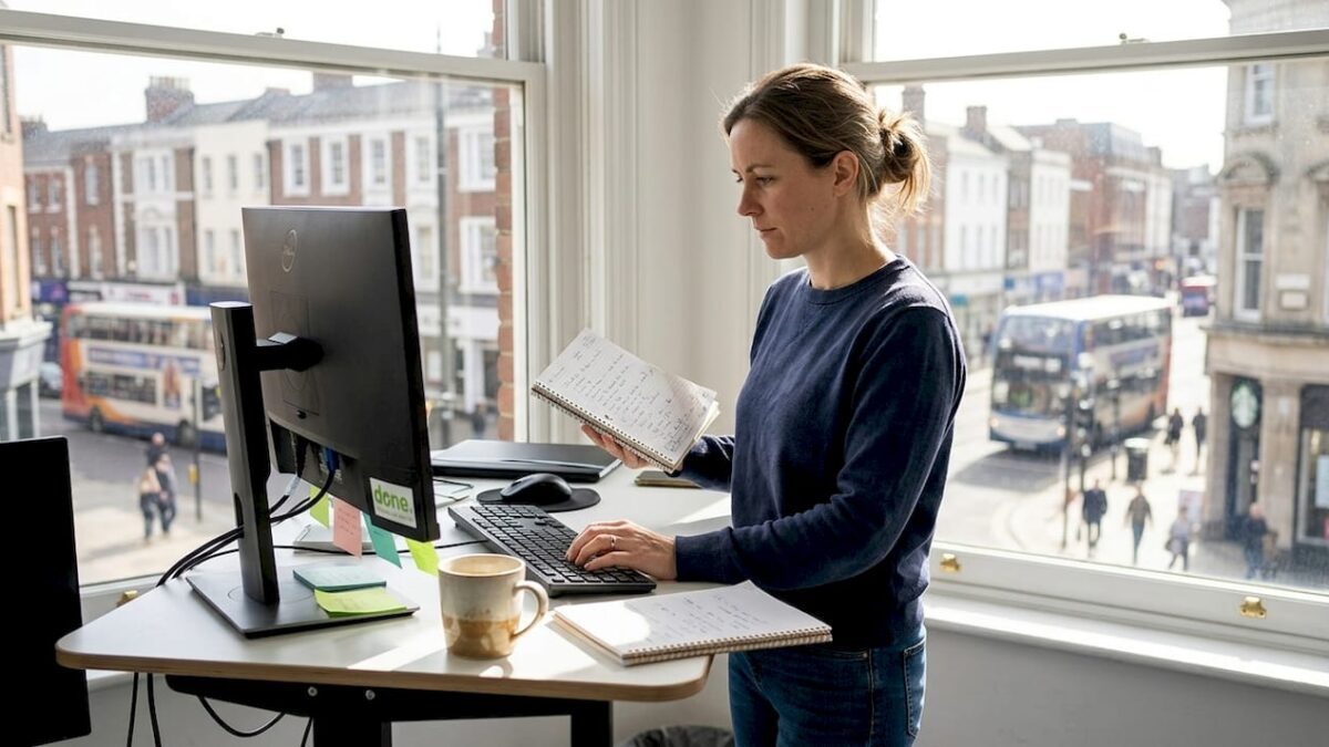Business owner at desk assessing digital tools