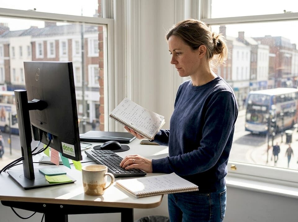Business owner at desk assessing digital tools