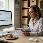 Small business owner reviewing website dashboard