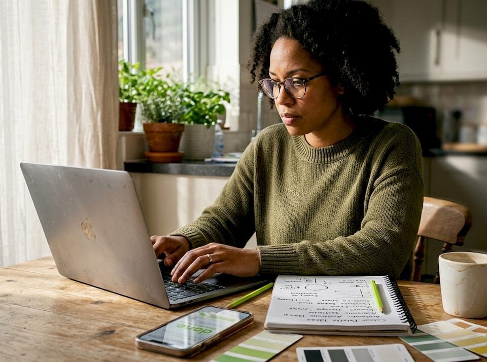 Business owner working on digital branding plans