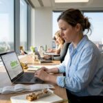 Small business owner using AI tools at desk