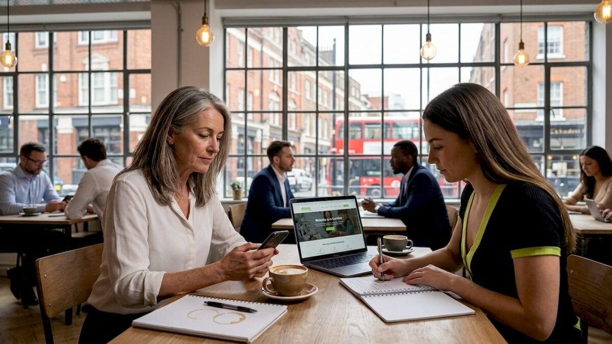 SME owner discussing branding at workspace