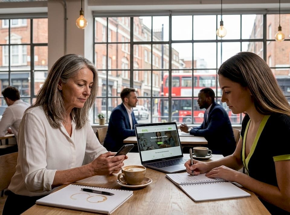 SME owner discussing branding at workspace