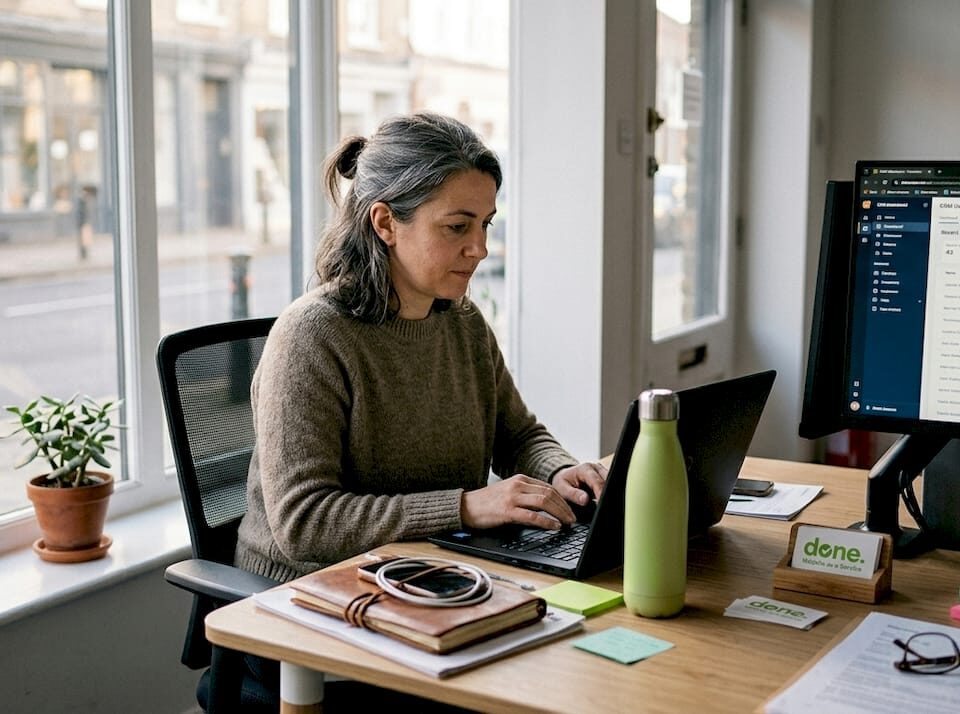 Business owner using laptop for email automation