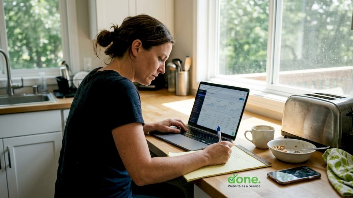 Small business owner working at kitchen counter