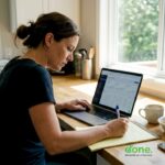 Small business owner working at kitchen counter
