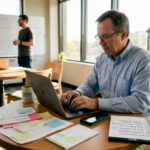 Small business owner reviews website accessibility checklist