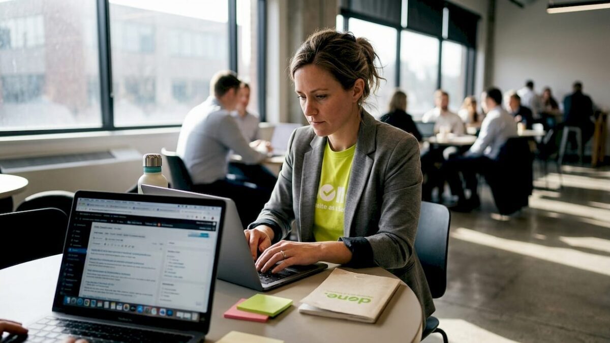 Woman working on inbound marketing in coworking space