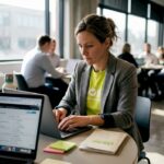 Woman working on inbound marketing in coworking space