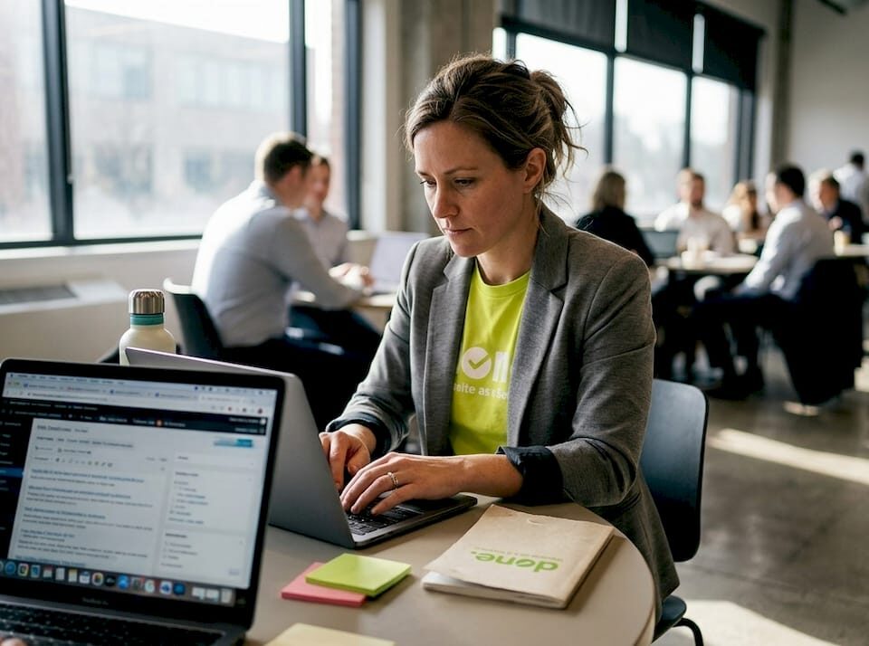 Woman working on inbound marketing in coworking space