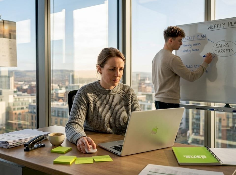 Small business team using AI tools at work