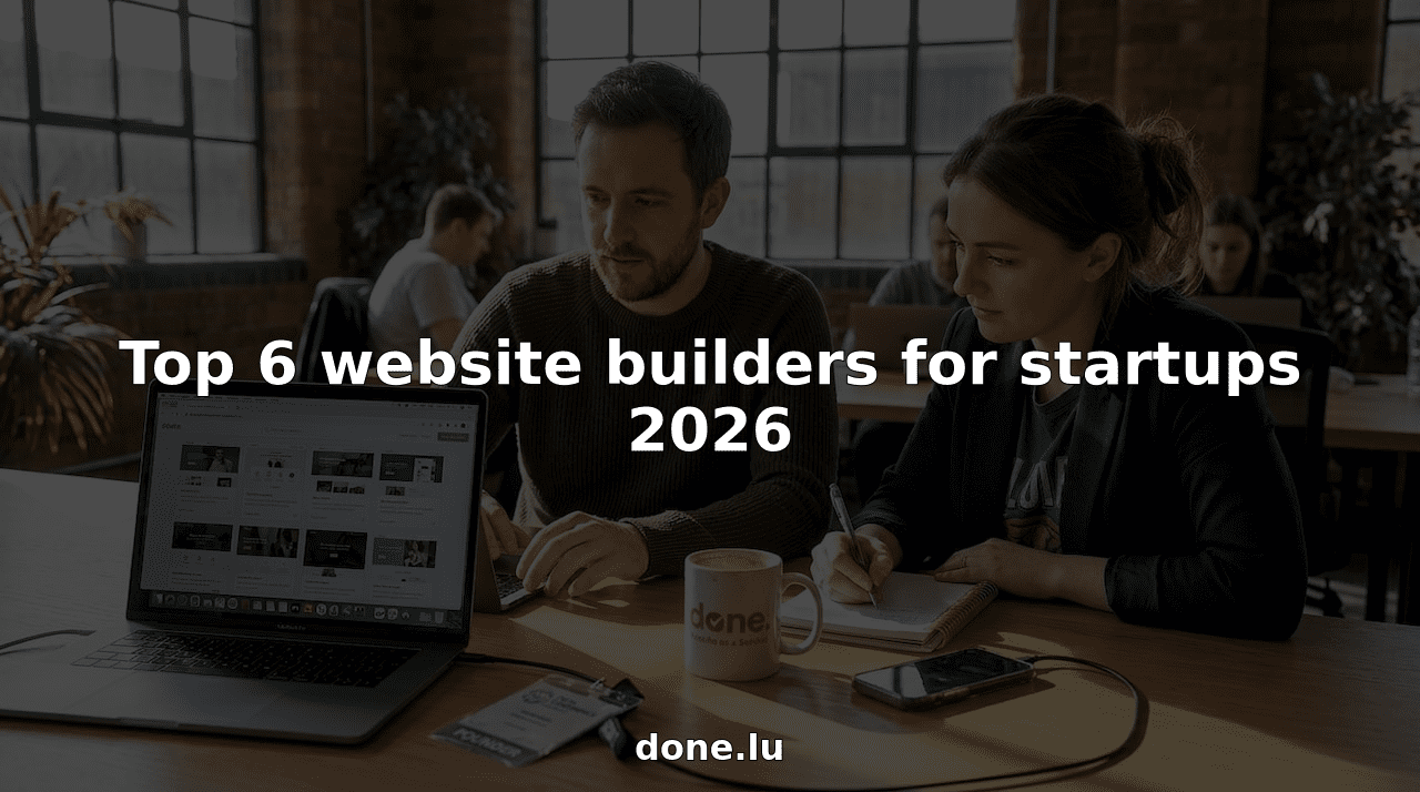 Startup founders reviewing website builder options