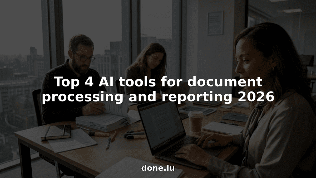 Team collaborating on document processing in corner office