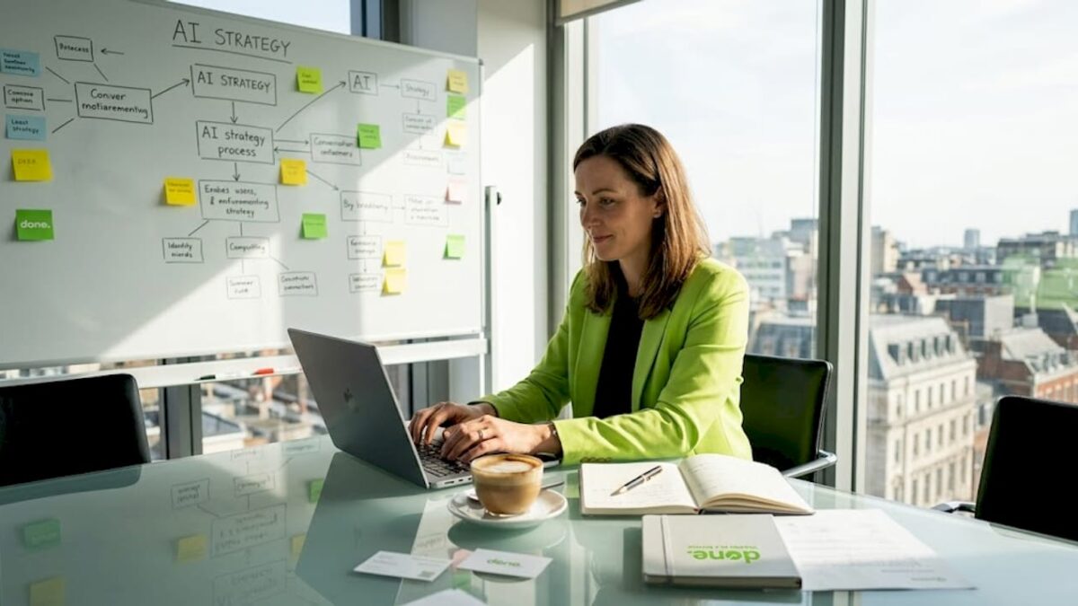 SME owner working on AI strategy in office