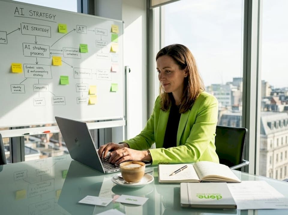 SME owner working on AI strategy in office
