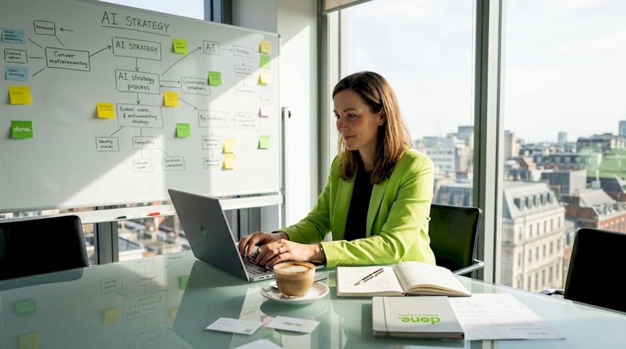 SME owner working on AI strategy in office