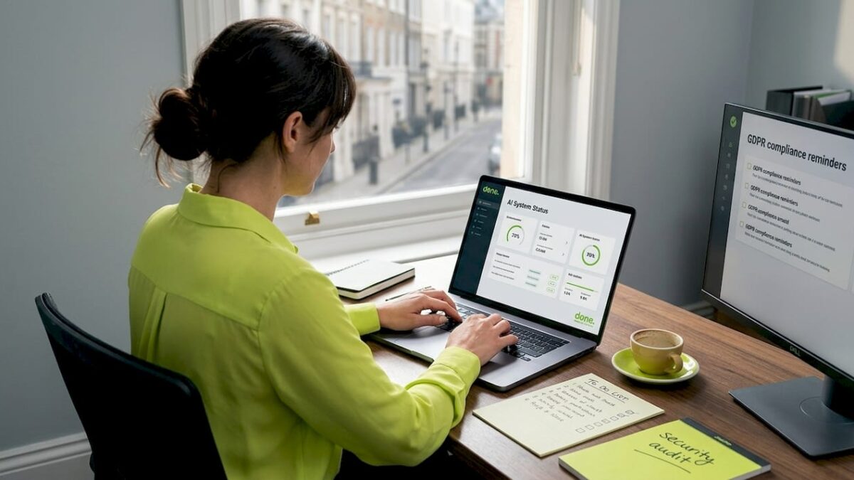 Business owner working on AI security tasks