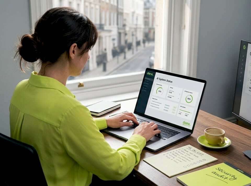 Business owner working on AI security tasks