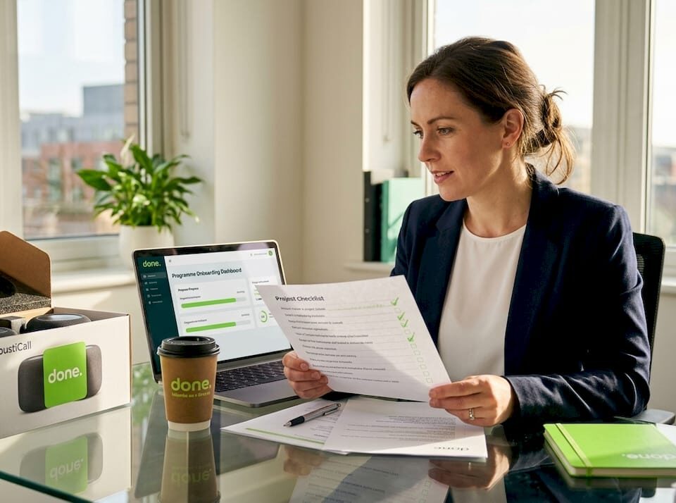 Business owner reviews AI onboarding checklist