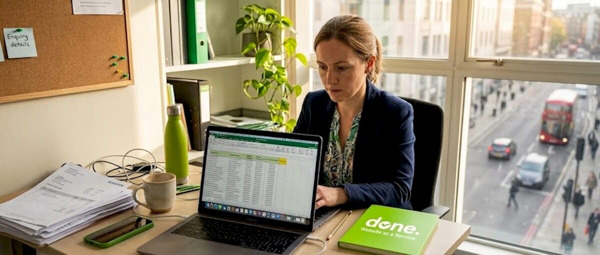 SME owner working on AI-enabled laptop