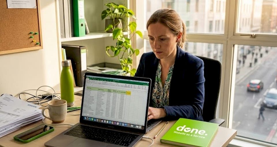SME owner working on AI-enabled laptop