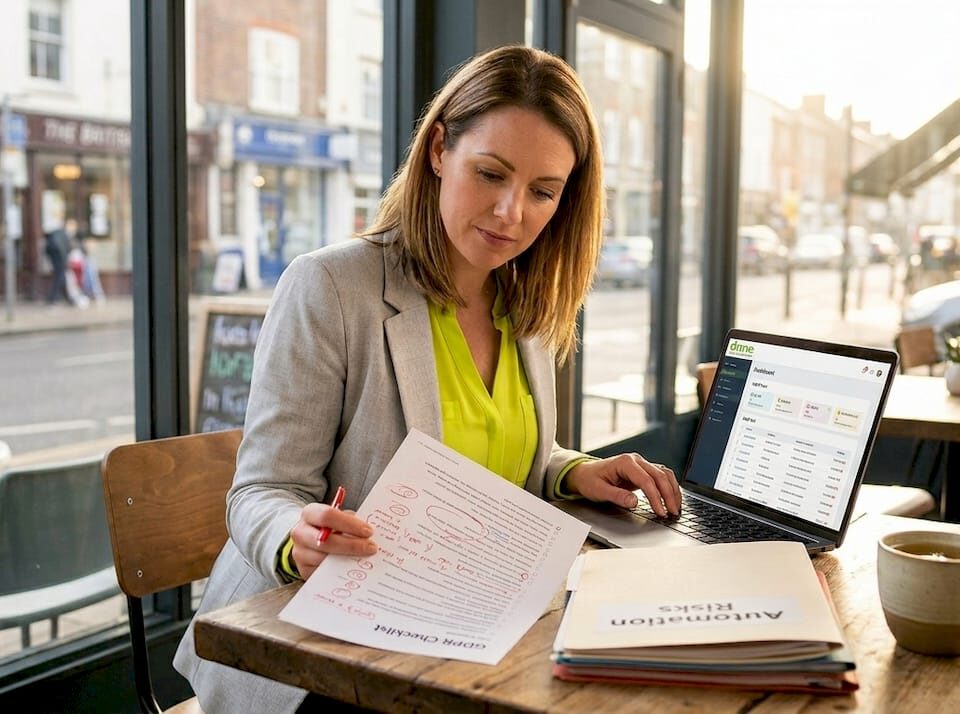 Manager reviewing GDPR automation checklist in office