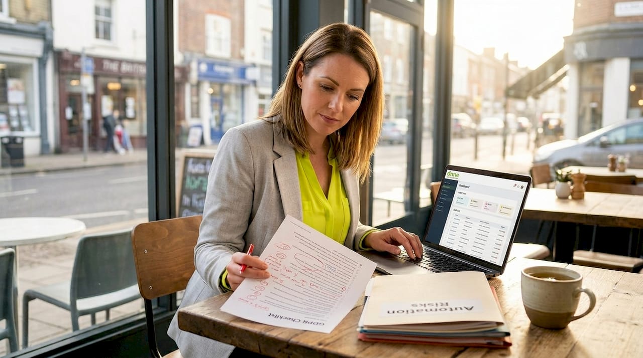 Manager reviewing GDPR automation checklist in office