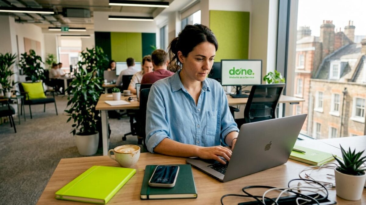 Businesswoman working on AI project in bright Luxembourg office
