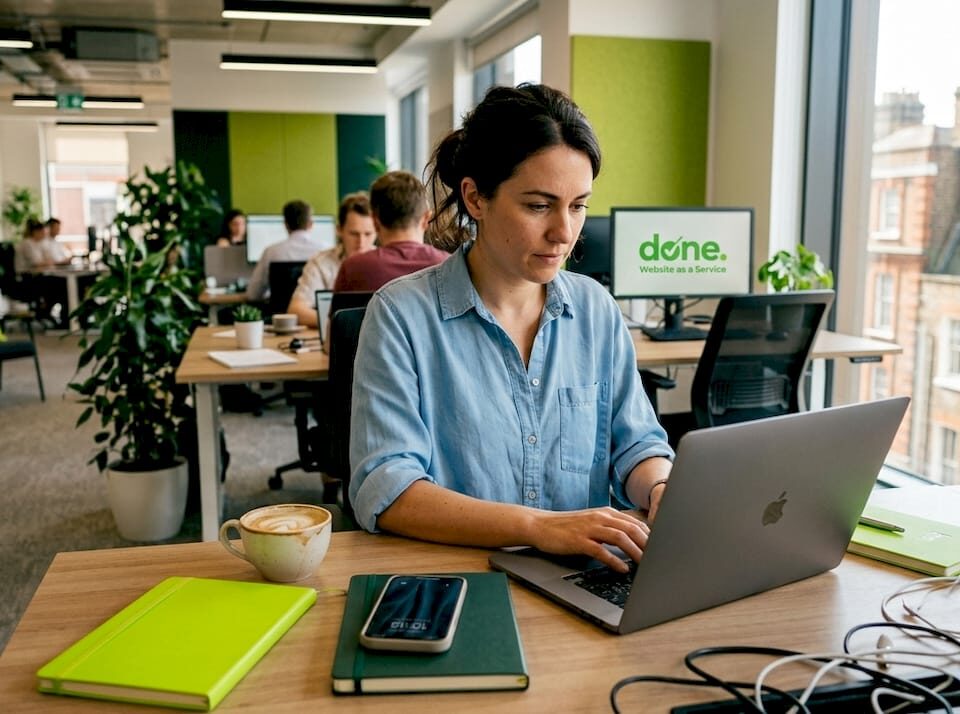 Businesswoman working on AI project in bright Luxembourg office