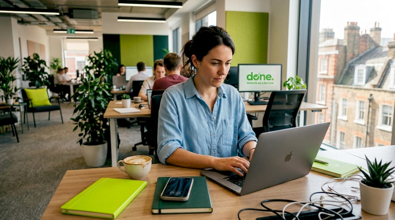 Businesswoman working on AI project in bright Luxembourg office