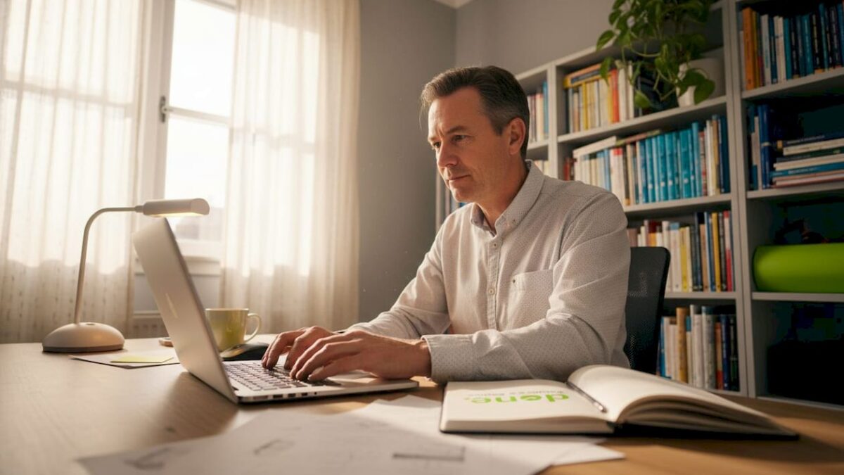 SME owner working at local office computer