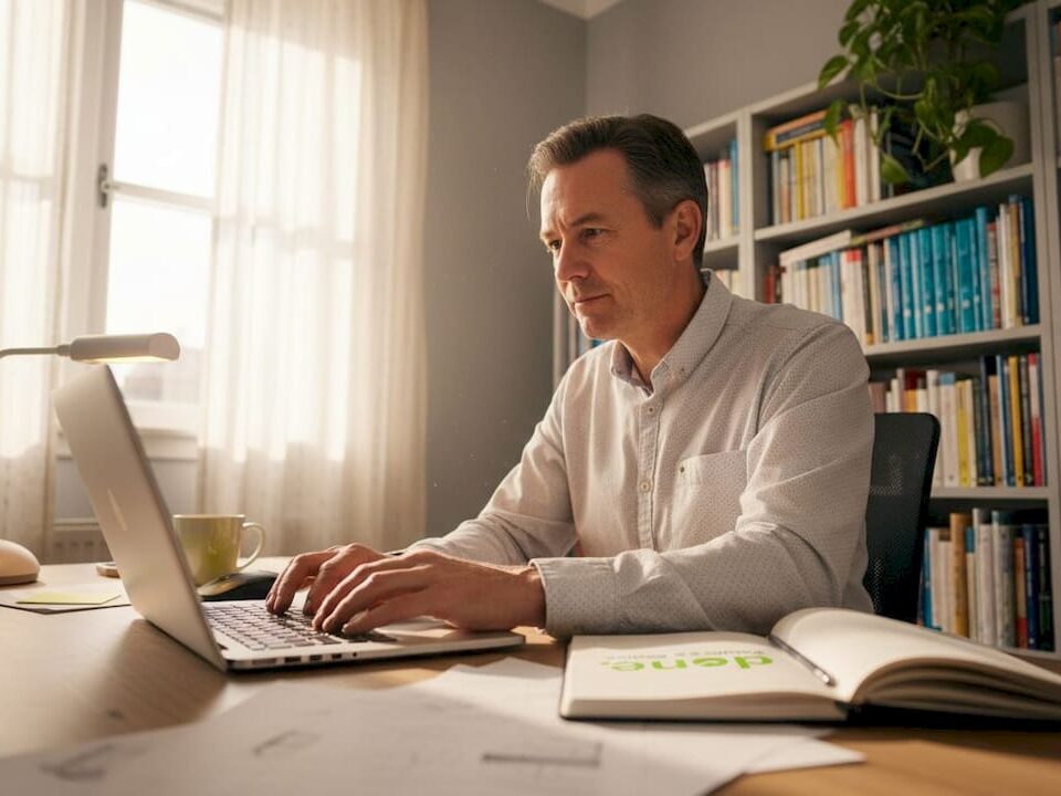 SME owner working at local office computer